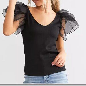 NWT Willow & Root Puff Sleeve Ribbed Knit Top - Size Small